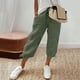 thumbnail image 2 of Capris de Lino para Mujer Casuales de Viaje con Cordón, Cintura Elástica, Pantalones de Largo 3/4, Lazo Lateral, Pierna Recta, Shorts con Bolsillos, Green-a, S, 2 of 7