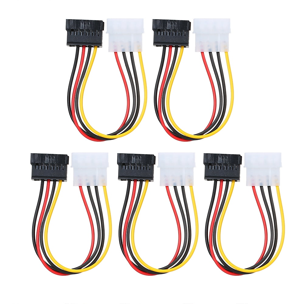 4" to 6" long 5-Pack Molex 4-pin to SATA 15-pin Power Cable Adapter 
