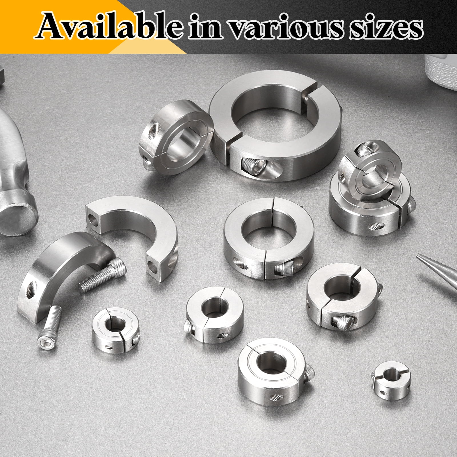 Uxcell 2 Pack Double Split Shaft Collar 1-1/8" Bore, Two Piece Clamping Collar 1-7/8" OD 1/2" Thickness, 303 Stainless Steel Set Screw Split Collar