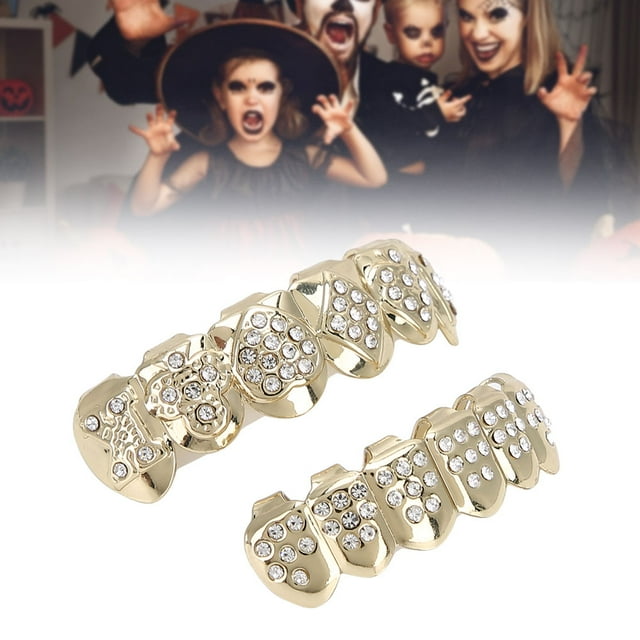 Brass Electroplating Teeth Set For Men And Women, Hip Hop Prop Teeth Accessory Decoration For Halloween Party Gift