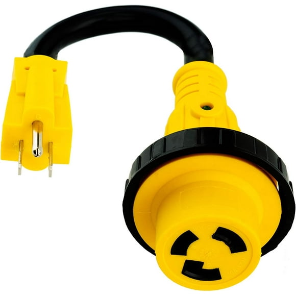 PTR0133 Heavy Duty RV Dogbone Electrical Power Plug Adapter Converter 15 Amp Male to 30 Amp Female with Twist Lock and LED Indicator, 14 Inches