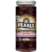 Pearls Specialties Sliced Kalamata Greek Olives 6.7 oz. Jar. Major Allergens Not Contained.