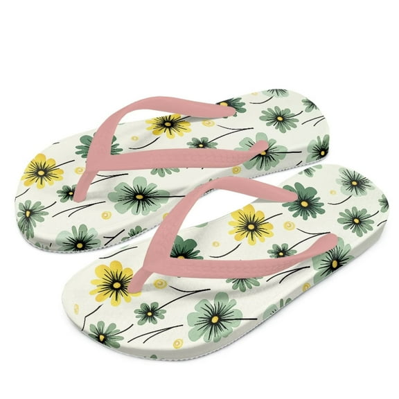POLERO Green Floral Print Flip Flops Girls Sandals Boys Unisex Summer Beach Non Slip Little/Big Kid Outdoor & Intdoor Size 10