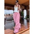 thumbnail image 4 of Women's Polka Dot Print Wide Leg Pants Pink L, 4 of 10