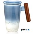thumbnail image 1 of Tomotime Tea Cup with Infuser and Lid 400ml Ceramic Tea Mugs Smooth Inner Wall Wooden Handle 13.5 oz,Blue, 1 of 5
