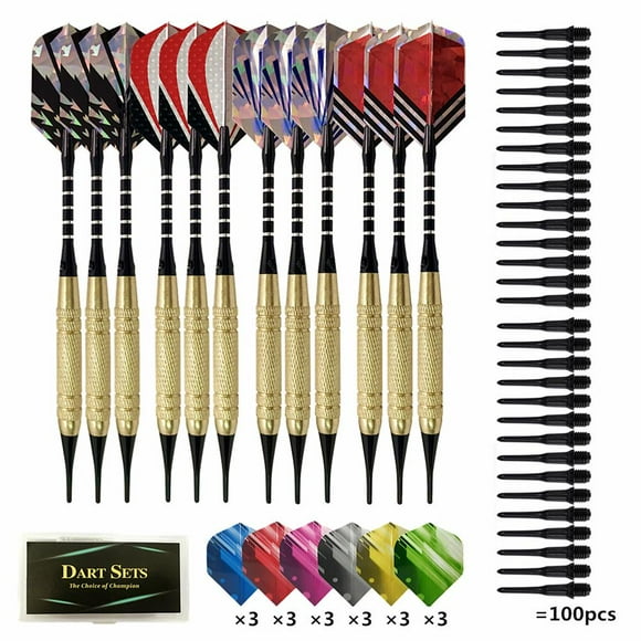 Professional Soft Tip Darts Set with 12 Dart Barrels 30 Dart and 100 Soft Dart Heads Gift for Dart Lovers