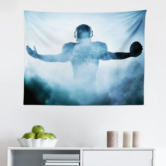 Sports Tapestry, American Football Ball Warm Properties on Grass Turf Field Team Art Graphic, Fabric Wall Hanging Decor for Bedroom Living Room Dorm, 2 Sizes, Brown Green, by Ambesonne