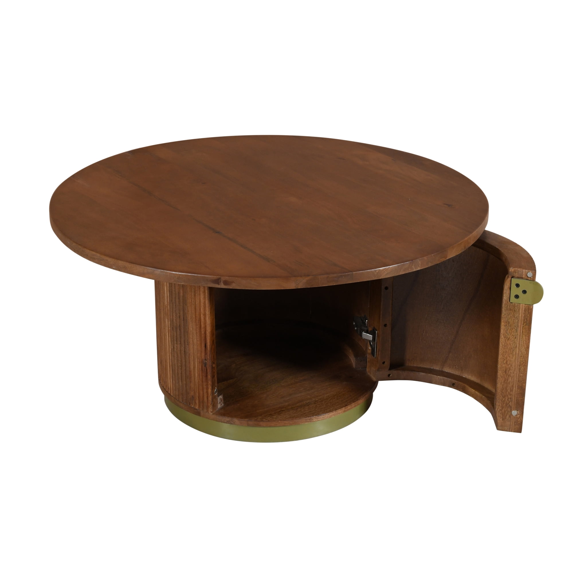 Ox Bay Natalia Mid-Century Storage Chestnut Finish Round Coffee Table
