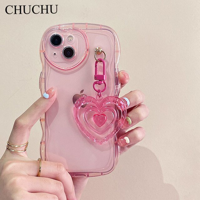 Funda de silicona transparente con diseño de corazón de amor 3D para iphone, cubierta suave con bonito llavero, para modelos 14, 12, 13 Pro Max, 11, X, XR, 7 y 8 Plus Fivean unisex