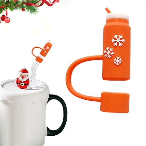 Clearance Under $0.66! Christmas Straw Toppers 6-Pack, 10mm Cup Cap Covers for Tumblers, Festive Silicone Drink Accessories for Party