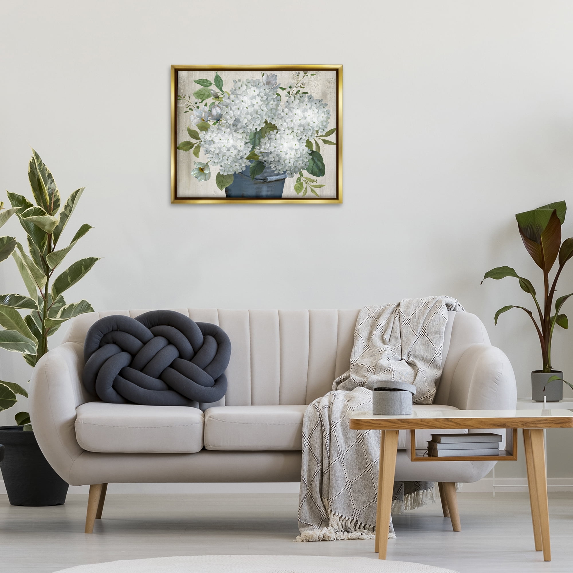 Stupell Industries Country Hydrangea Vase Botanical & Floral Painting Gold Floater Framed Art Print Wall Art, 31 x 25
