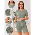 thumbnail image 3 of Weardear Maternity Outfits Set 2 Piece Matching Sets Ribbed Knit Side Split Short Sleeve Shirts and Biker Shorts Pregnancy Loungewear, 3 of 6
