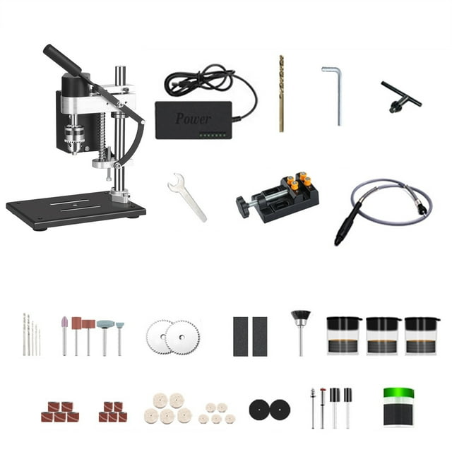 Kit de Support de Perceuse avec Étau, Tige d'Extension, Accessoires de Sciage, Machine de Forage Électrique Portable à Vitesse Variable pour Perceuse DIY Bois