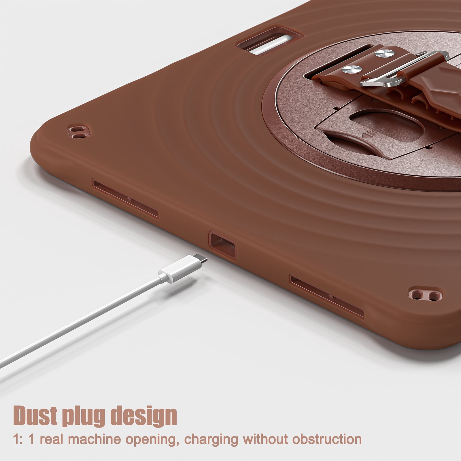 for iPad Air 13" 2025/2024 Case, Durable Sturdy Protection Case with Rotation Stand, Portable Hand Strap and Shoulder Strap Pencil Holder, Heavy Duty Shockproof Anti-Drop Cover, Chocolate