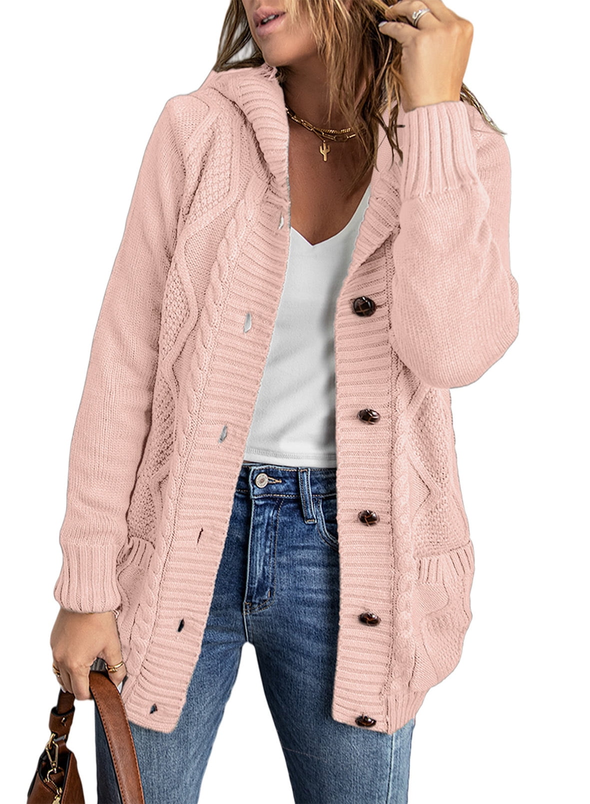 Eytino Hooded Cardigan Sweaters for Women Long Sleeve Button Down Knit ...