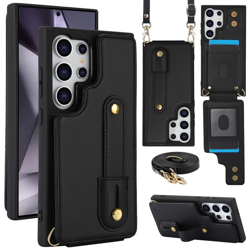 Tianyeda Crossbody Wallet Phone Case for Samsung Galaxy S26 Ultra, PU Leather Case Back with Card Slot Magnetic Clasp Kickstand wrist holder black