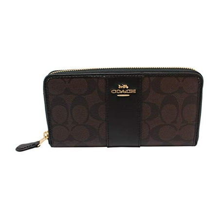 Coach F54630 Signature PVC Leather Accordion Zip Wallet Brown Black