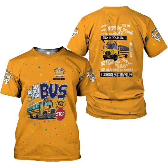 Personalized School Bus Driver Shirt Custom School Bus Driver Shirts Yellow Bus Driver 3D T Shirts Tshirt for Men and Women (Style 2), Large-5X-Large (S)