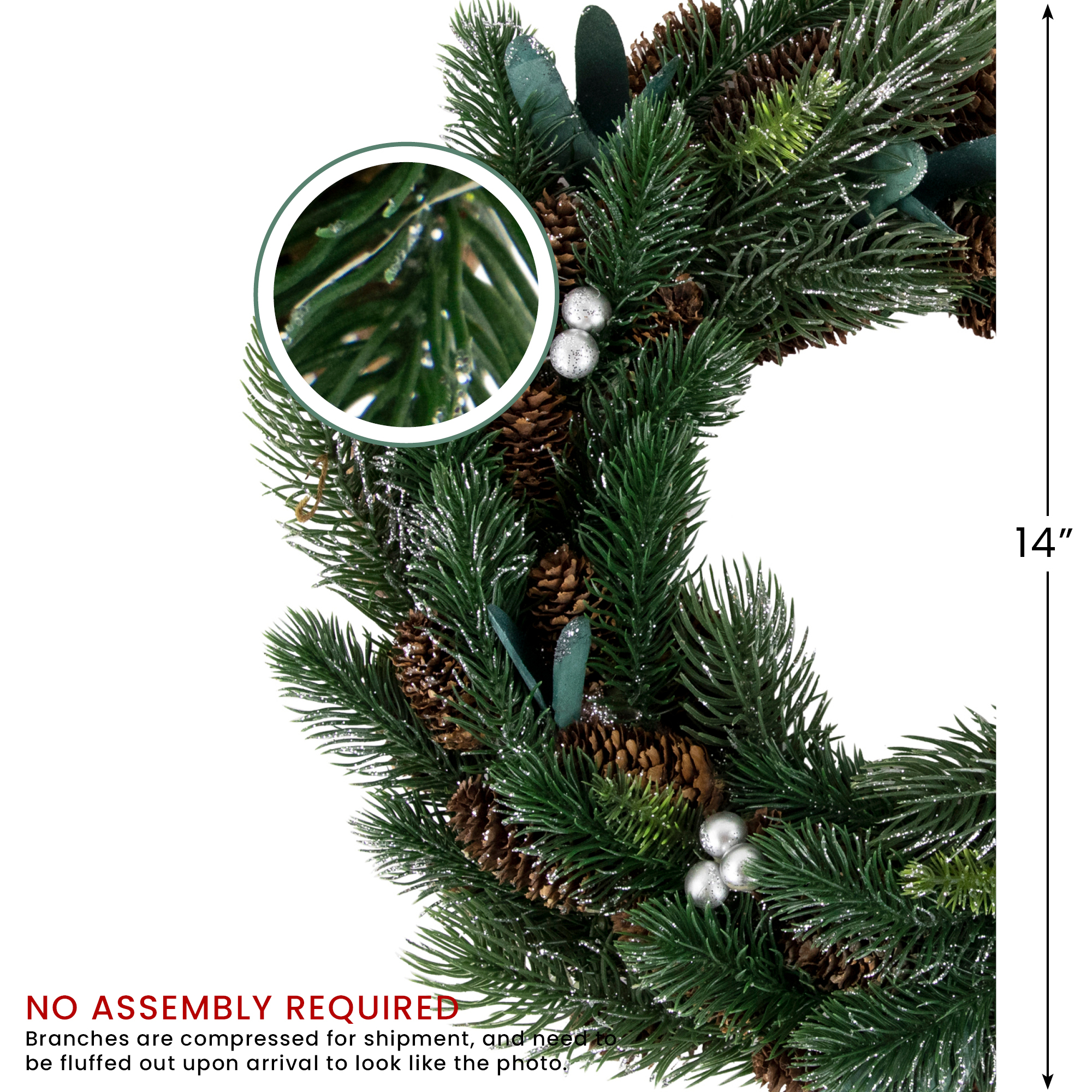 Northlight Glittered Pine, Berries and Pinecones Small Artificial Christmas Wreath - 14" - Unlit