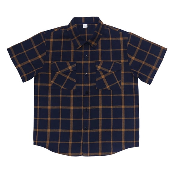 Aursykel Men's Plaid Shirts Short Sleeve Tees Shirt for Men Button down Top with Pockets Comfort Loose Clothes
