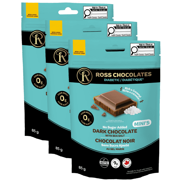 Ross Chocolates - Chocolate Minis - No Sugar Added - Dark Chocolate Sea Salt x3
