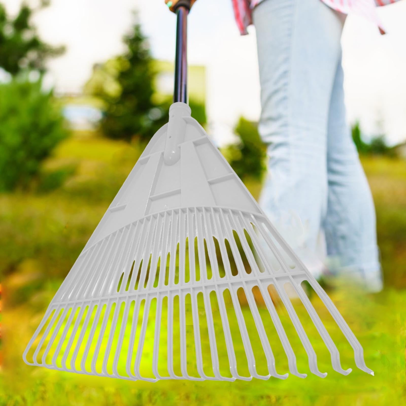 COM1950s 24 Tooth Garden Rake for Leaf and Grass Raking,Durable Plastic Outdoor Tool with Thickened Rubber,Lightweight Design for Easy Gardening and Yard Work
