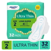 Equate Ultra Thin Pads with Flexi-Wings, Long Super Absorbency, Size 2, 32 Count