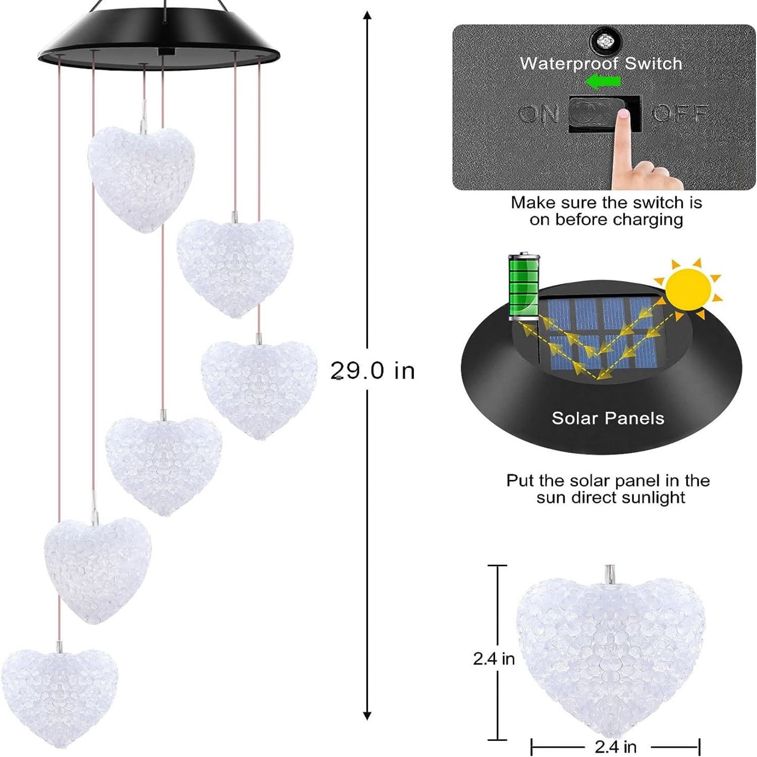 Cfowner Solar Heart Wind Chimes Outdoor, LED Solar Wind Chimes Color Changing Mobile Wind Chime Waterproof Solar Lights,Outdoor Valentines Decorations,Valentine Lights Outdoor