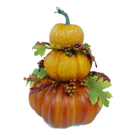 Way to Celebrate Thanksgiving Orange Pumpkin Stack Decoration (14.4 in)