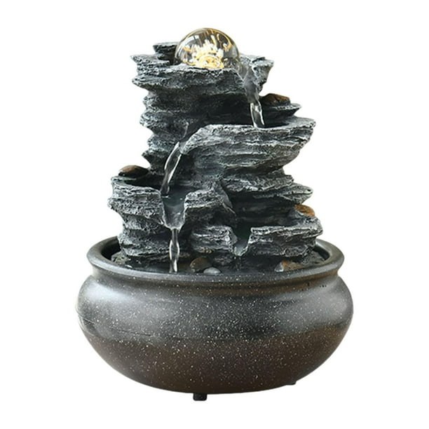 Fuente de mesa Macarena fuente de cascada interior Fengshui con luces LED color Negro Gris
