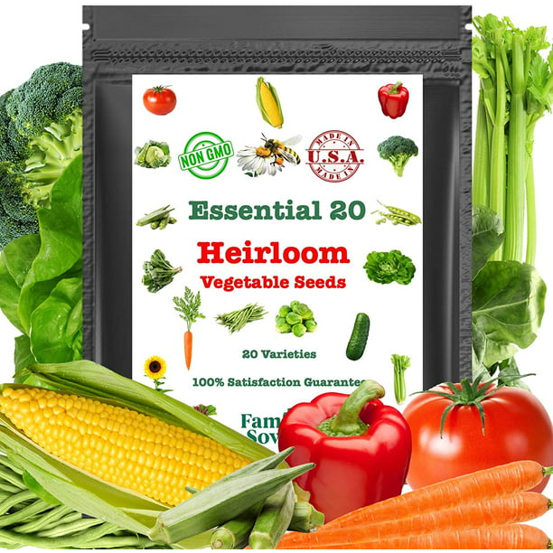 Essential 20 Vegetable Seeds; 100% Heirloom Seeds; 100% Non GMO Seeds ...