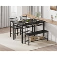 thumbnail image 1 of 47 Inch Farmhouse Dining Table Set for 4, Modern Kitchen Table with Bench and Chairs, Storage Shelf & Sturdy Metal Frame, Space-Saving Design for Apartment and Kitchen, Black, 1 of 6