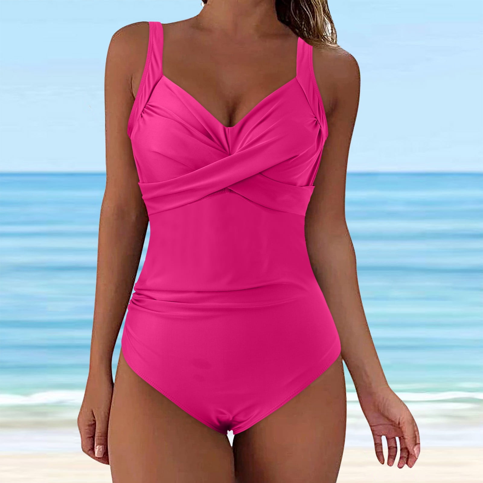 Aayomet Sexy One Piece Swimsuit for Women Mesh Swimsuit Push Up High Waisted Bathing Suit Training Swimwear Bathing Hot Pink M
