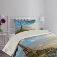 thumbnail image 2 of Ambesonne Eiffel Tower Quilted Coverlet 2 Pcs, Sun Eiffel Tower, Twin Size, Yellow Green Blue, 2 of 4