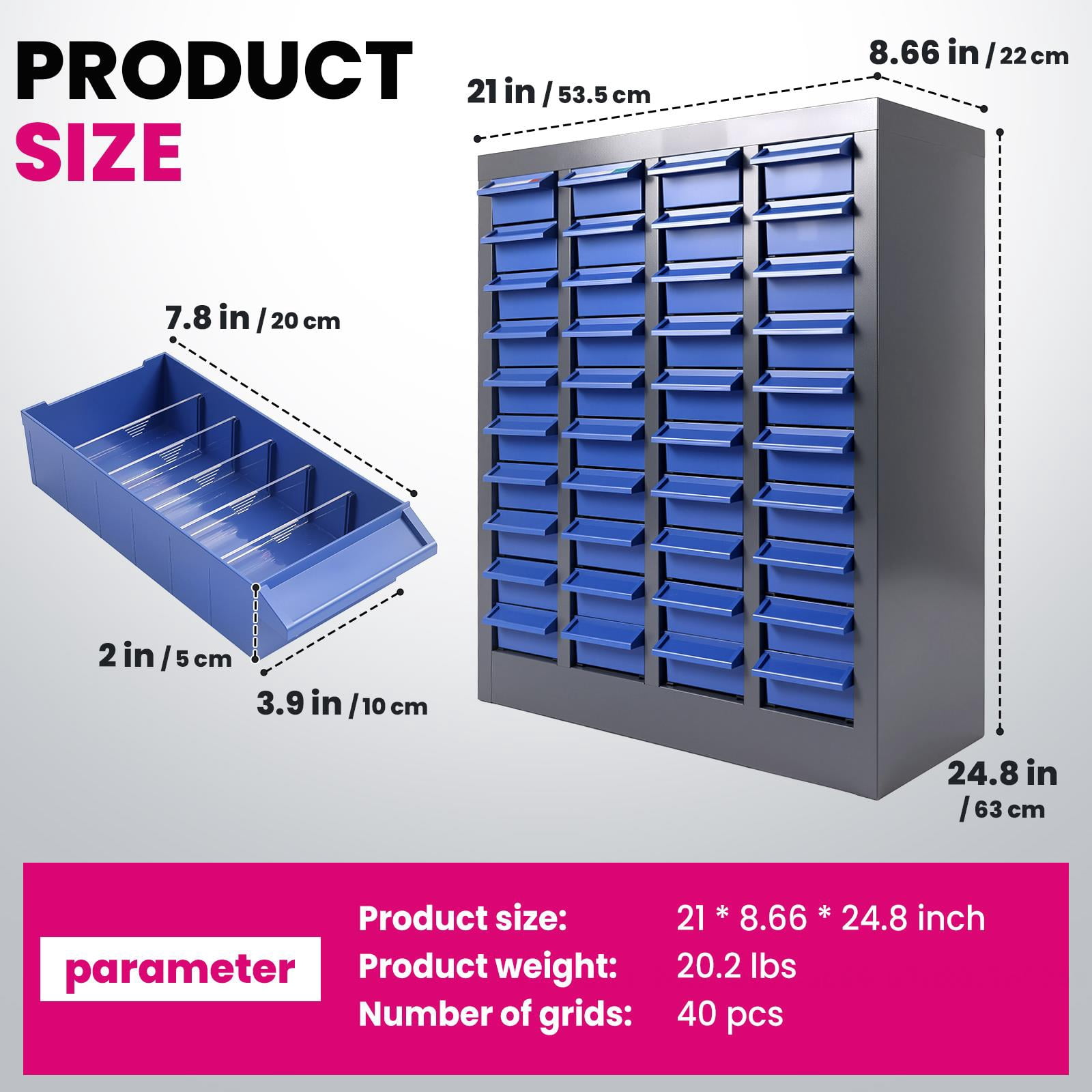 40 Drawers Bolt and Nut Tool Storage Cabinet with Shelves & Labels, Tool Organizer Bolt Bins Organizer, Blue, 21lbs, Nut and Bolt Organizer for Auto Repair Shop, Factory