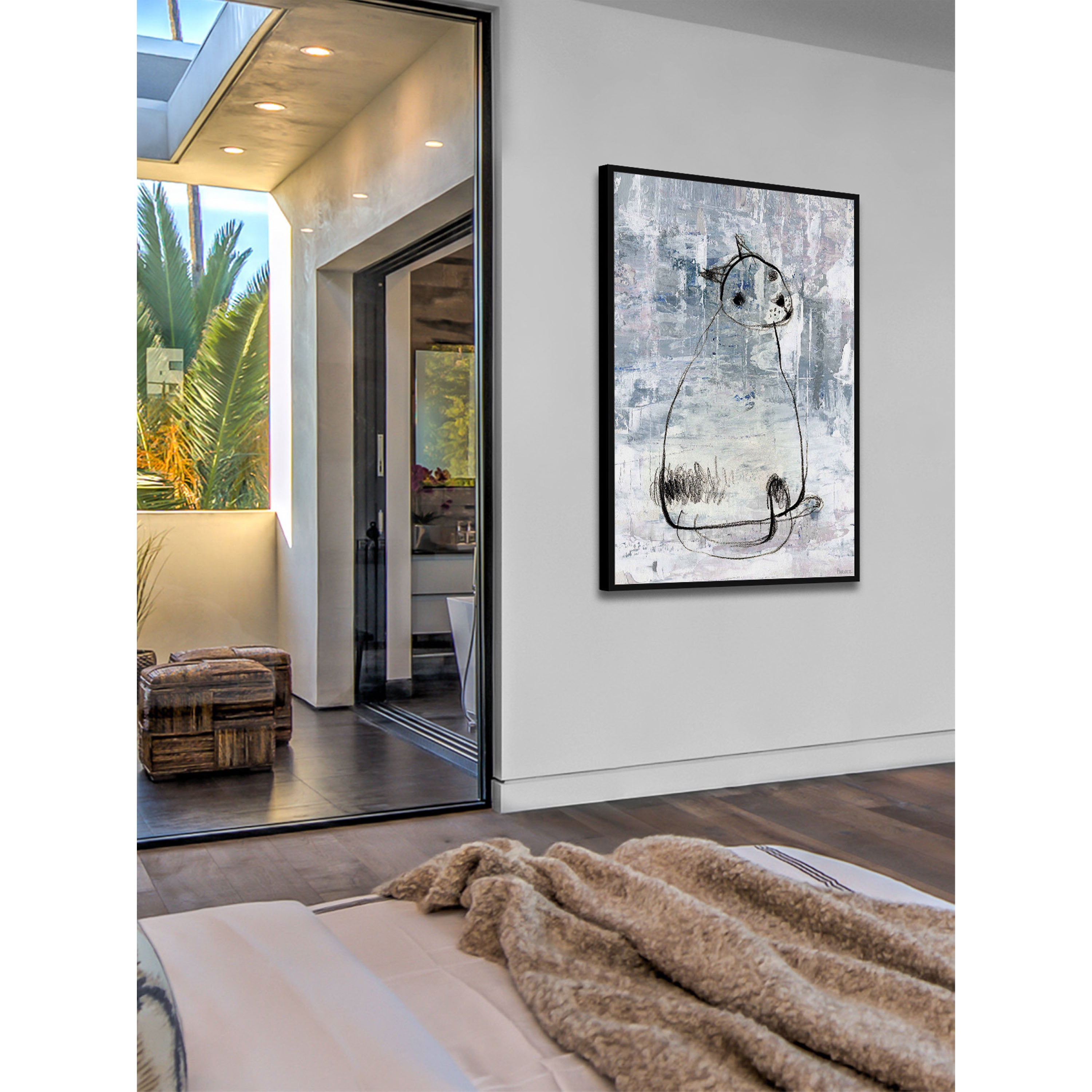Cat Outline Floater Framed Painting Print on Canvas