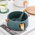 thumbnail image 3 of Tazón De Cerámica Para Ramen Con Tapa Creativity Shiba Inu Reliefs College Essentials Green Sunnimix Tazón de ramen, 3 of 8