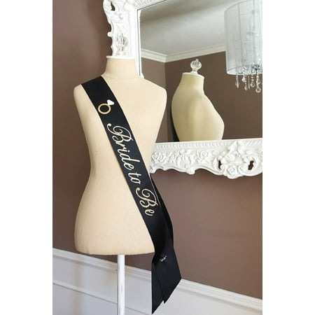 Crystal Black Cat Pin Black and Gold Glitter Bride to Be Bachelorette Sash with Crystal Pin Wedding Party Ribbon ()
