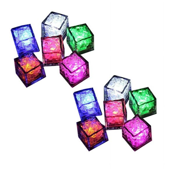 12PCS Waterproof LED Ice-Cube Colorful Slow Flashing Glow in the Dark Light Up for Bar Club Drinking Decoration A