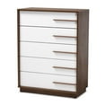 thumbnail image 1 of Baxton Studio Commode en Bois à 5 Tiroirs, Finition Noyer Blanc Mat, 1 of 8