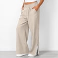 thumbnail image 3 of Sweatpants for Women 2026 Spring Fall Elastic Waist Wide Leg Lace Side Split Hem Casual Loose Sweat Pants with Pockets, 3 of 9