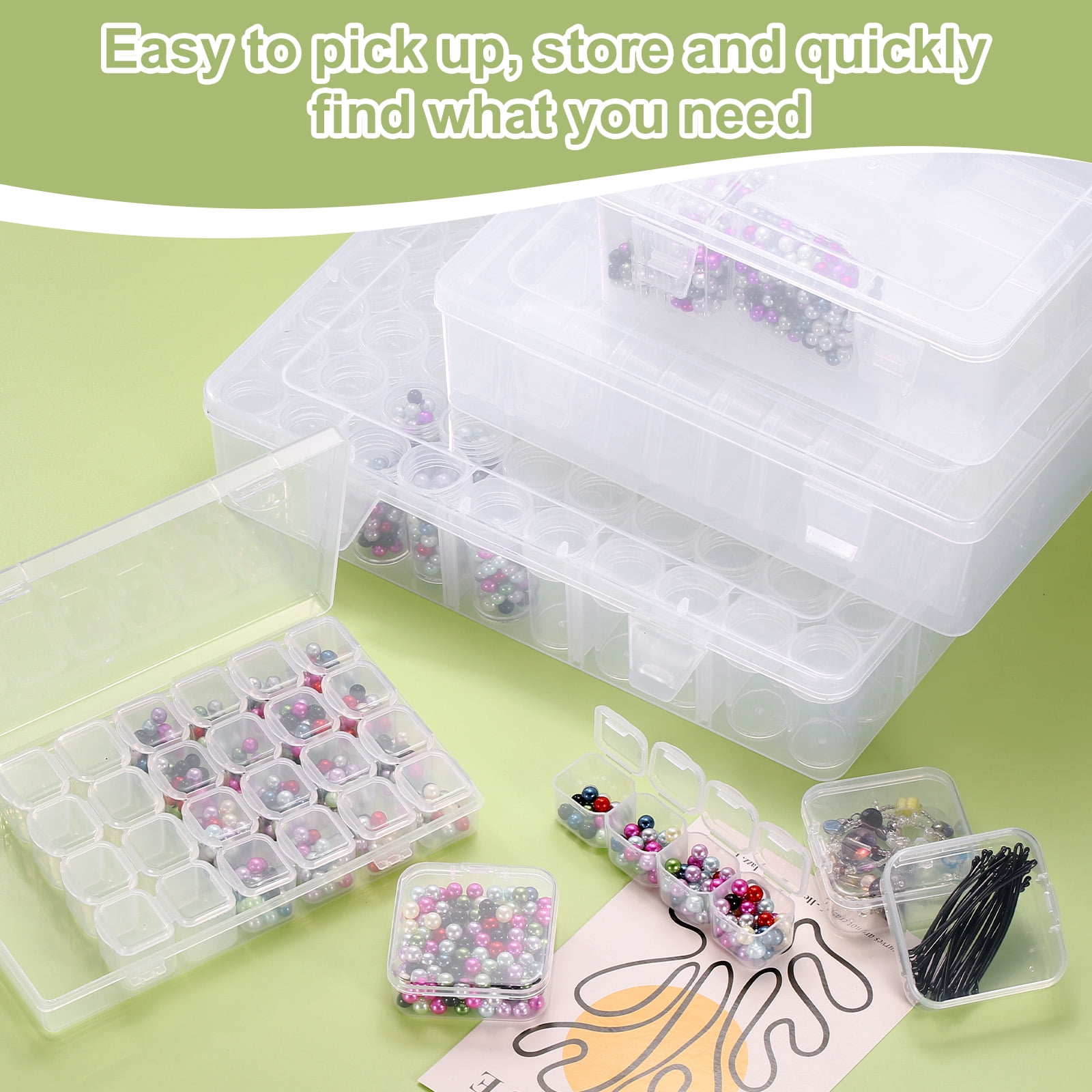 Uxcell Bead Organizer Box Diamond Art Containers 2pcs Rectangular Plastic Storage Case 120pcs Mini Clear Bead Storage Containers Boxes with 132pcs Stickers for Jewelry Beading Crafts
