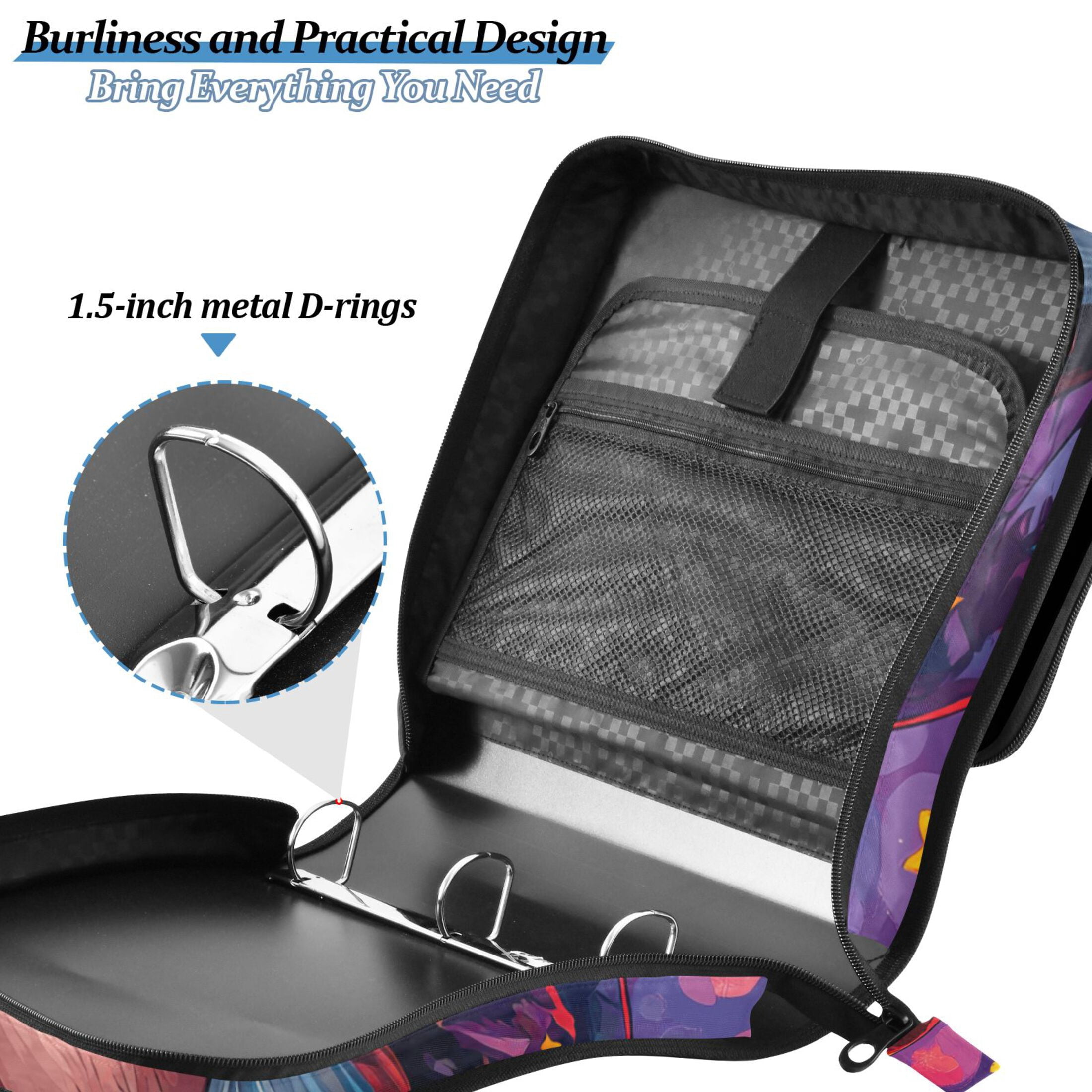 3 Ring Zipper Binder with Shoulder Strap Waterproof Trapper Keeper 2 Inch D-Ring 500 Sheets Capacity Cute Gnome and Star