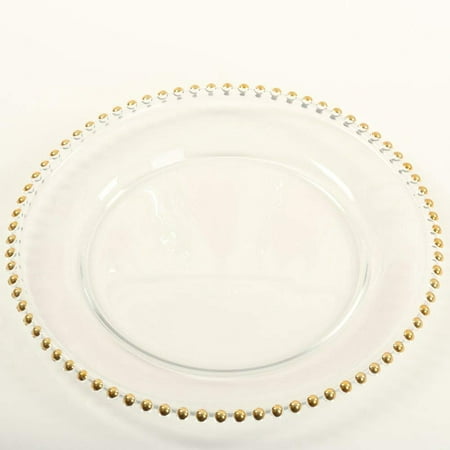Koyal Wholesale Clear Glass Gold Beaded Couture Charger Plate, 4-pack