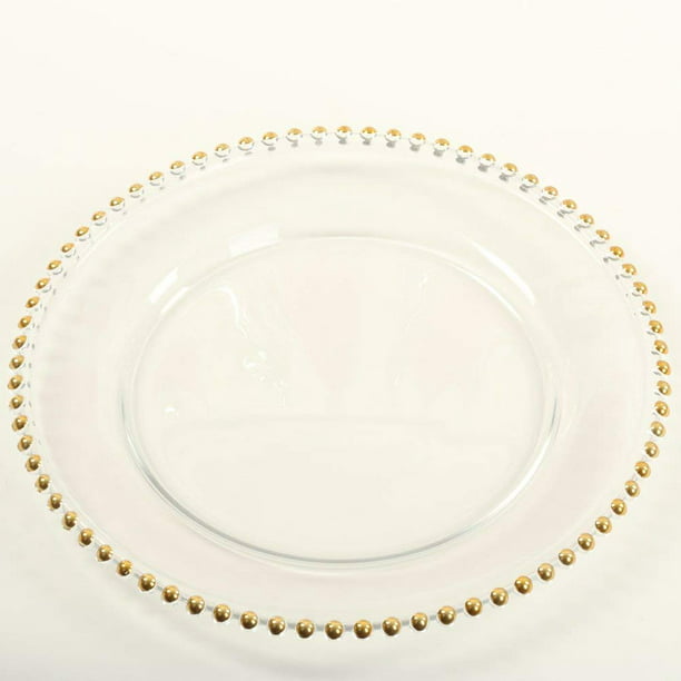 Koyal Whole Clear Glass Gold Beaded, Mirrored Charger Plates Bulk