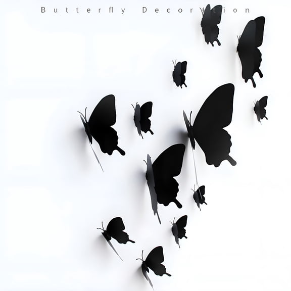 CCOCC 2026 New 12Pcs/Set 3D Black Pteris Butterfly Wall Sticker Butterflies Magnet Stick Magnetic Wall Decal, for Home Decor, Living Room, Bedroom, Nursery, Office, Party Decoration