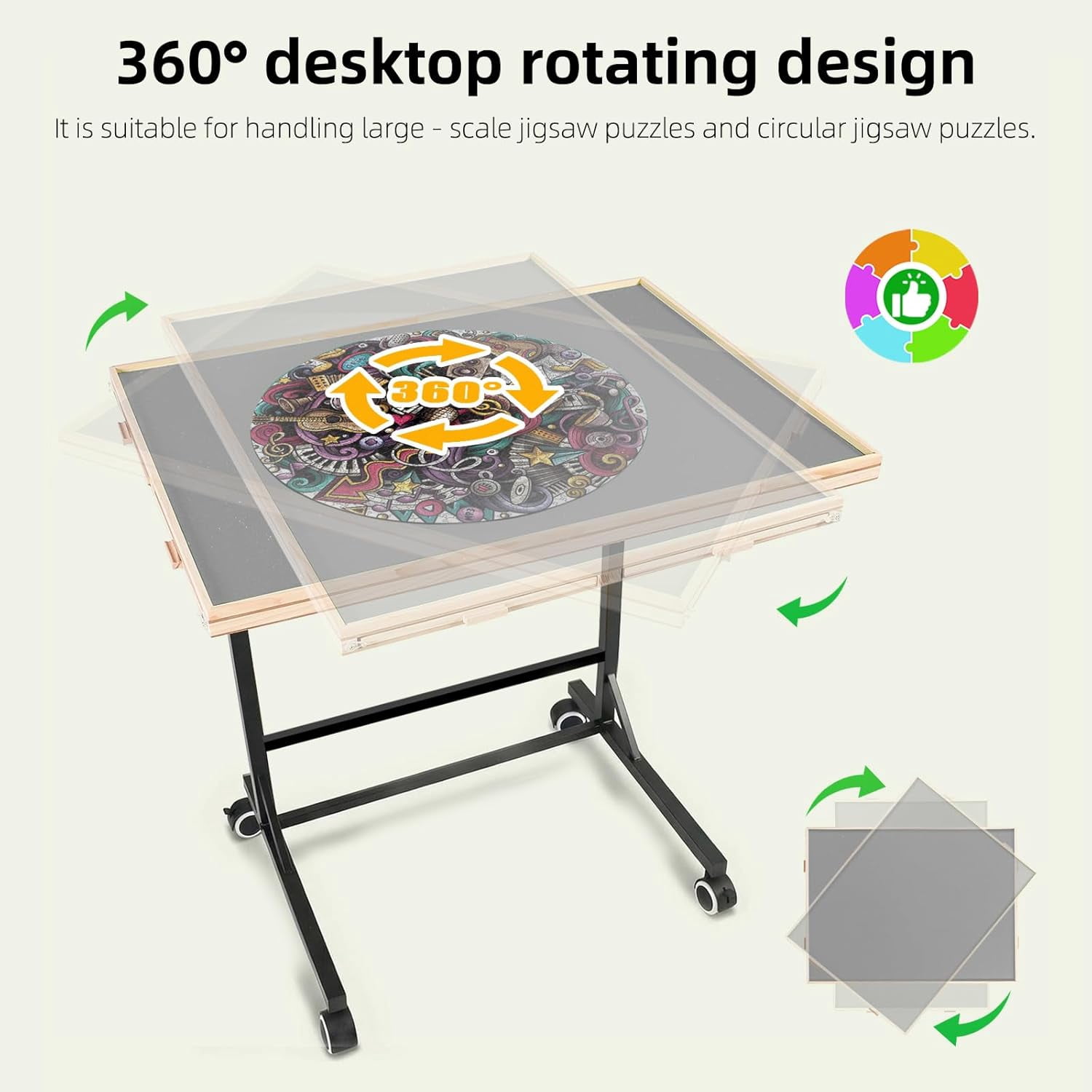 1500 Pieces Puzzle Table with Legs and Wheels, Wooden Jigsaw Puzzle Table with 4 Drawers & Cover,Upgraded Stability & Optimized Lightweight Design,Vertical Placement Option