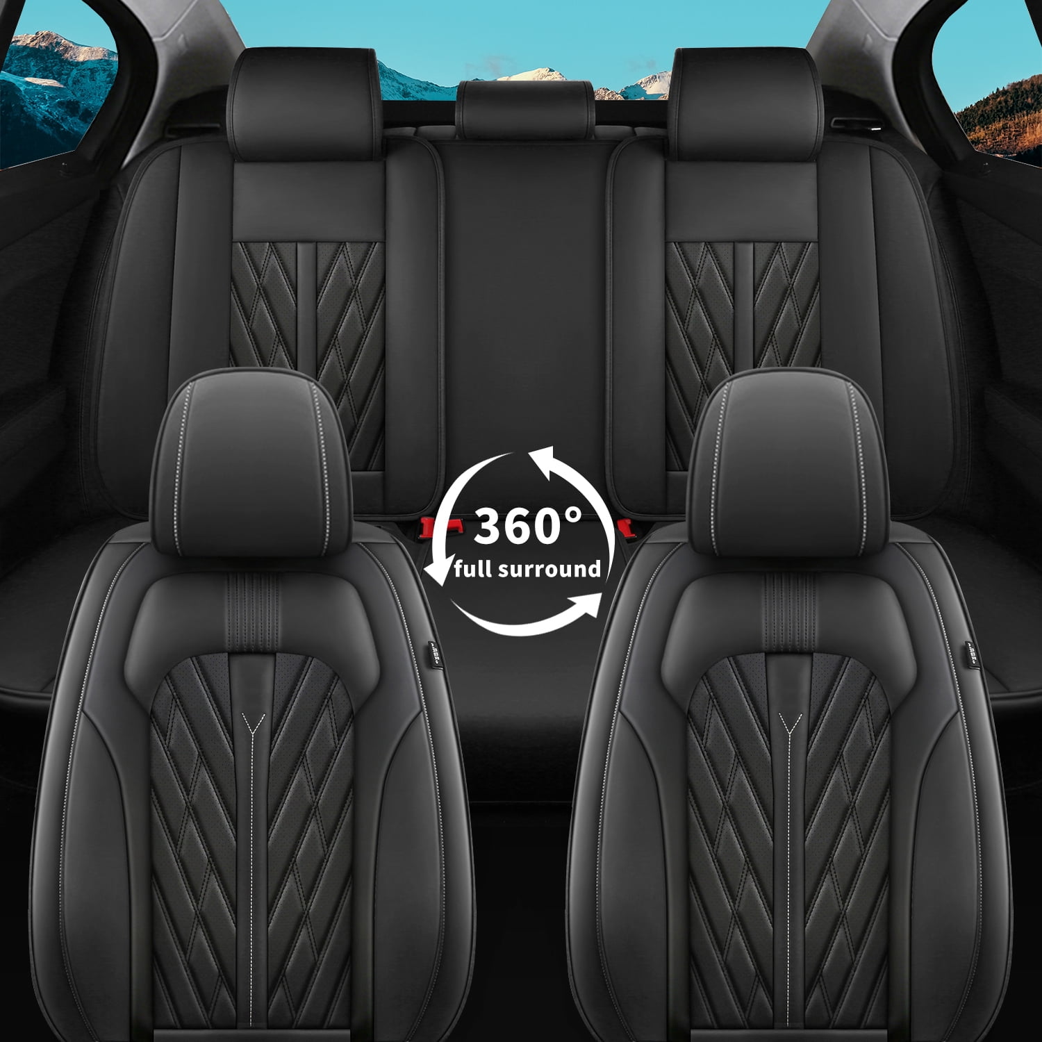 AOMSAZTO Car Seat Covers Fit for Toyota 4Runner 2004-2025 Full Set Leather Seat Cushion Waterproof Automotive Seat Protectors(5 Seats,Black)