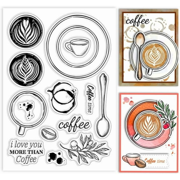 Coffee Clear Stamps for Card Making Coffee Cup Silicone Transparent Seal Coffee Bean Spoon Decorative Clear Stamp for Scrapbooking and Photo Album Journal Decoration colorful DIY