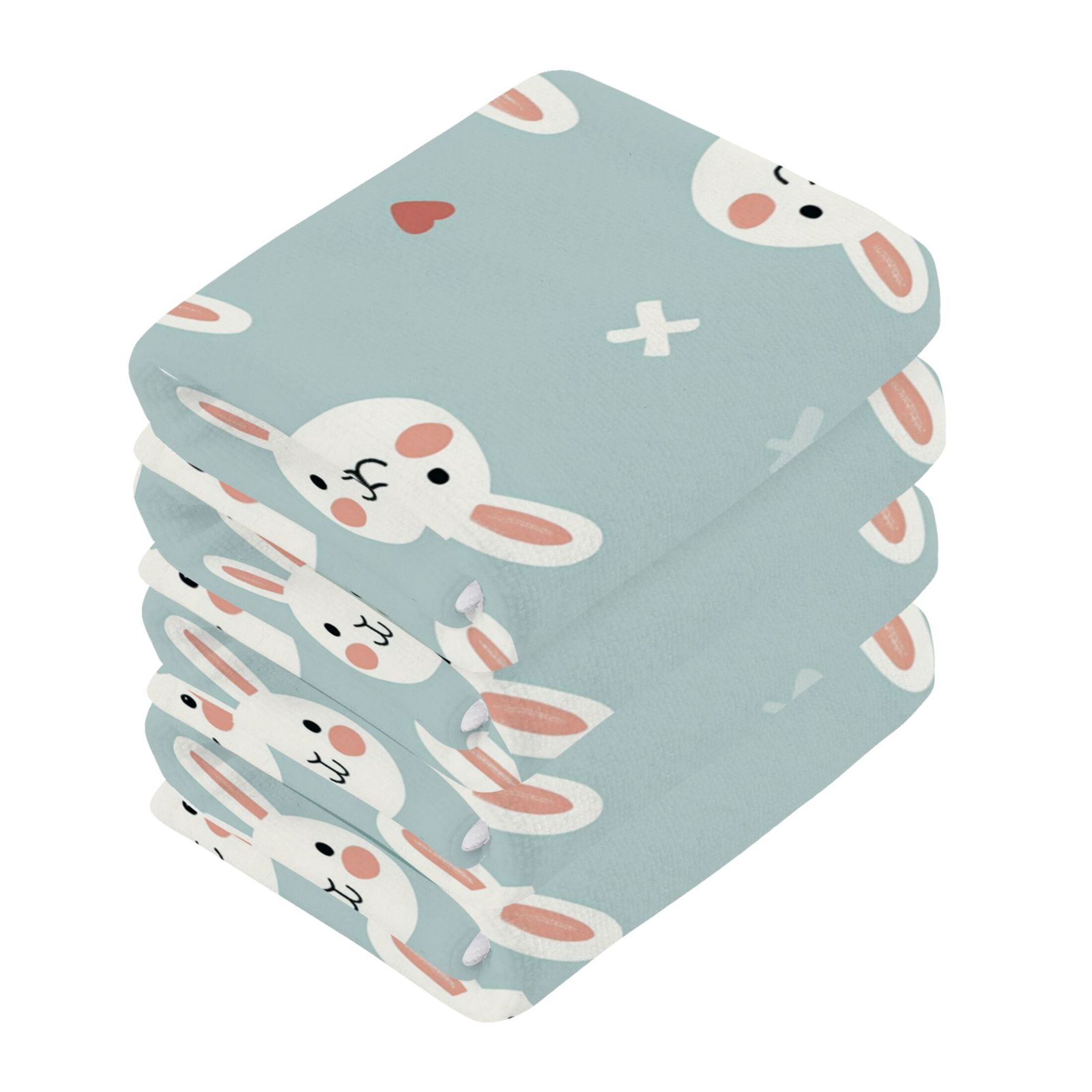 Wobogo Cute Rabbit Face Pattern Square Cotton Towel Set of 6 Soft and Skin-friendly with Good Absorbency 12×12in